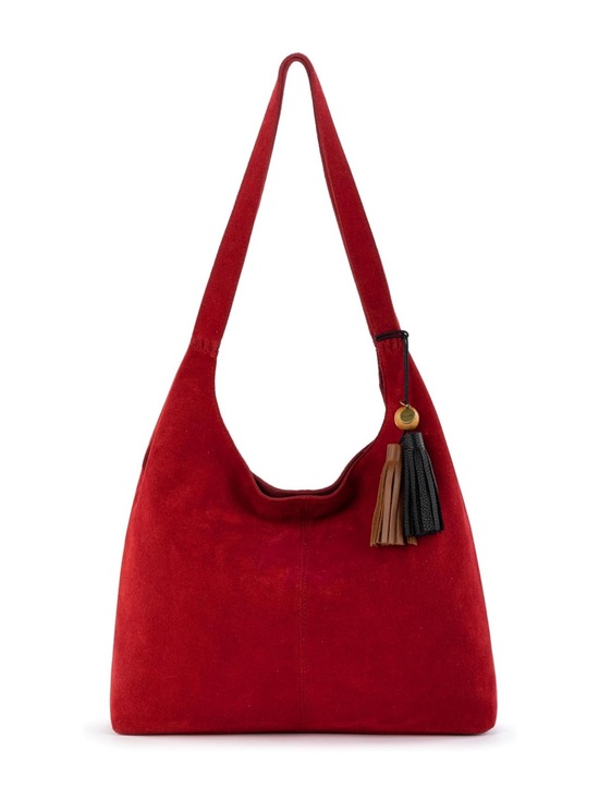 The Sak Handbags - The Sak Red Suede Shoulder Bag with Brown and Black Tassel Charm - New
